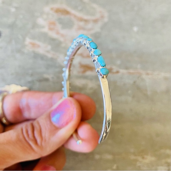 SOLD ♥️ Zuni ♥️ Elvira Kiyite Sterling Silver & Turquoise Stacker Cuff - Picture 6 of 15